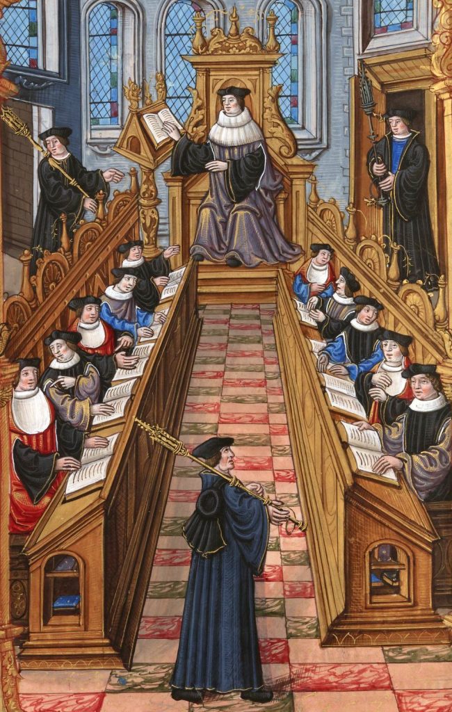 Detail from the manuscript "Chants royaux sur la Conception, couronnés au puy de Rouen de 1519 à 1528," 16th c, Bibliothèque Nationale de France.